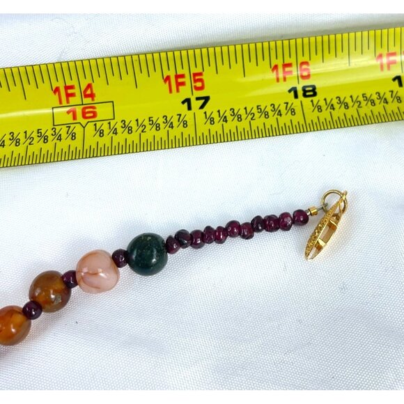 Beaded Necklace With Natural Agate Garnet & Gold-Tone Clasp 18'' Handmade Jewelr - Picture 6 of 6